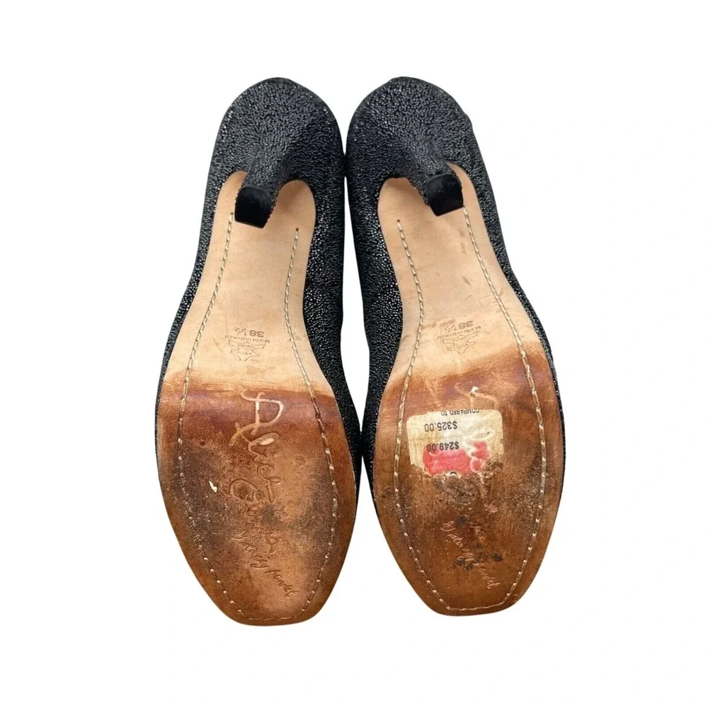 Alice + Olivia Heels 38 1/2 38.5 US 7.5 Black‎ Beaded Platform Ankle Strap Lynda